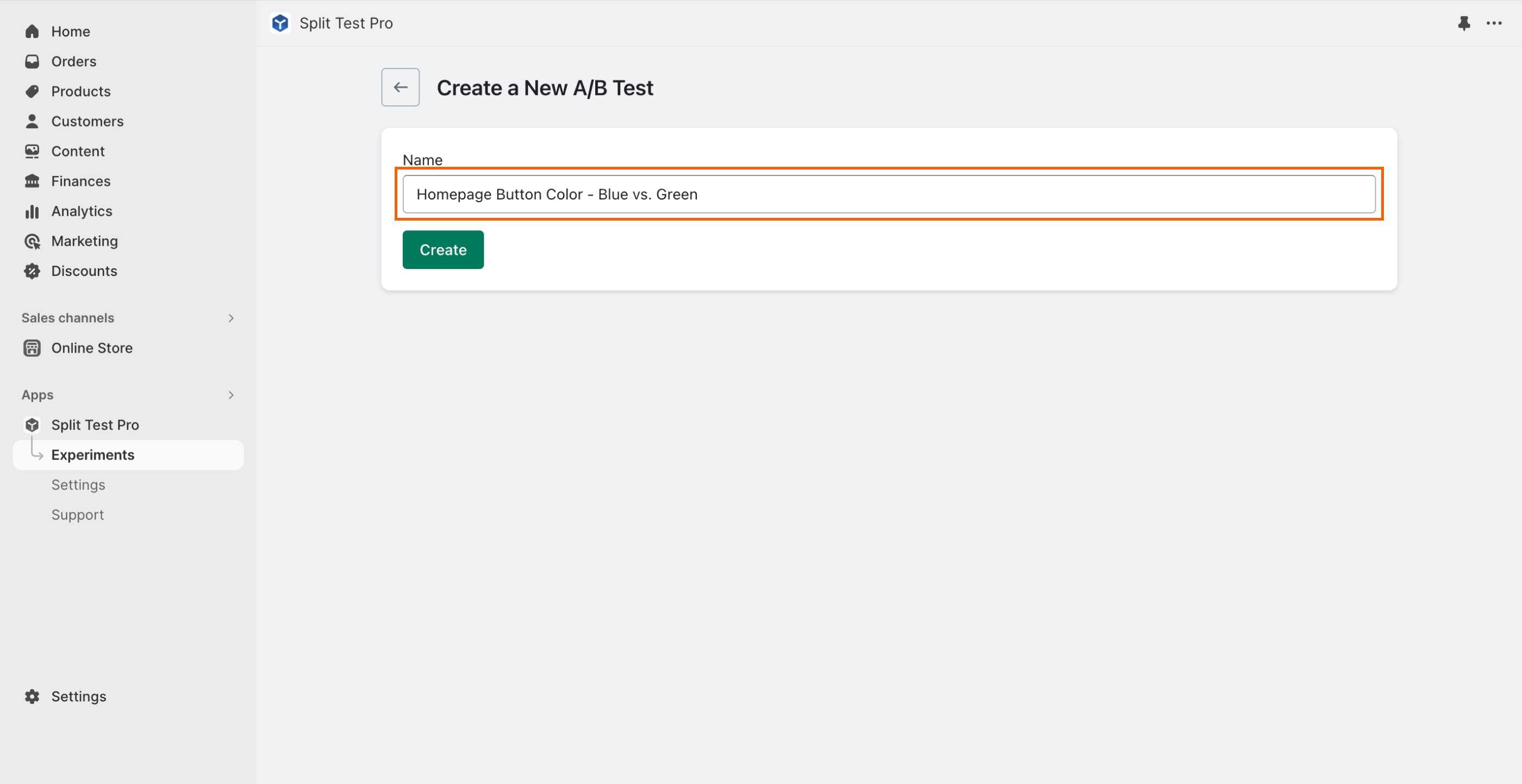 Naming an experiment in the input field